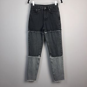 The Ragged Priest Black and Gray Colorblock Raw Hem High Waisted Mom Jeans 26